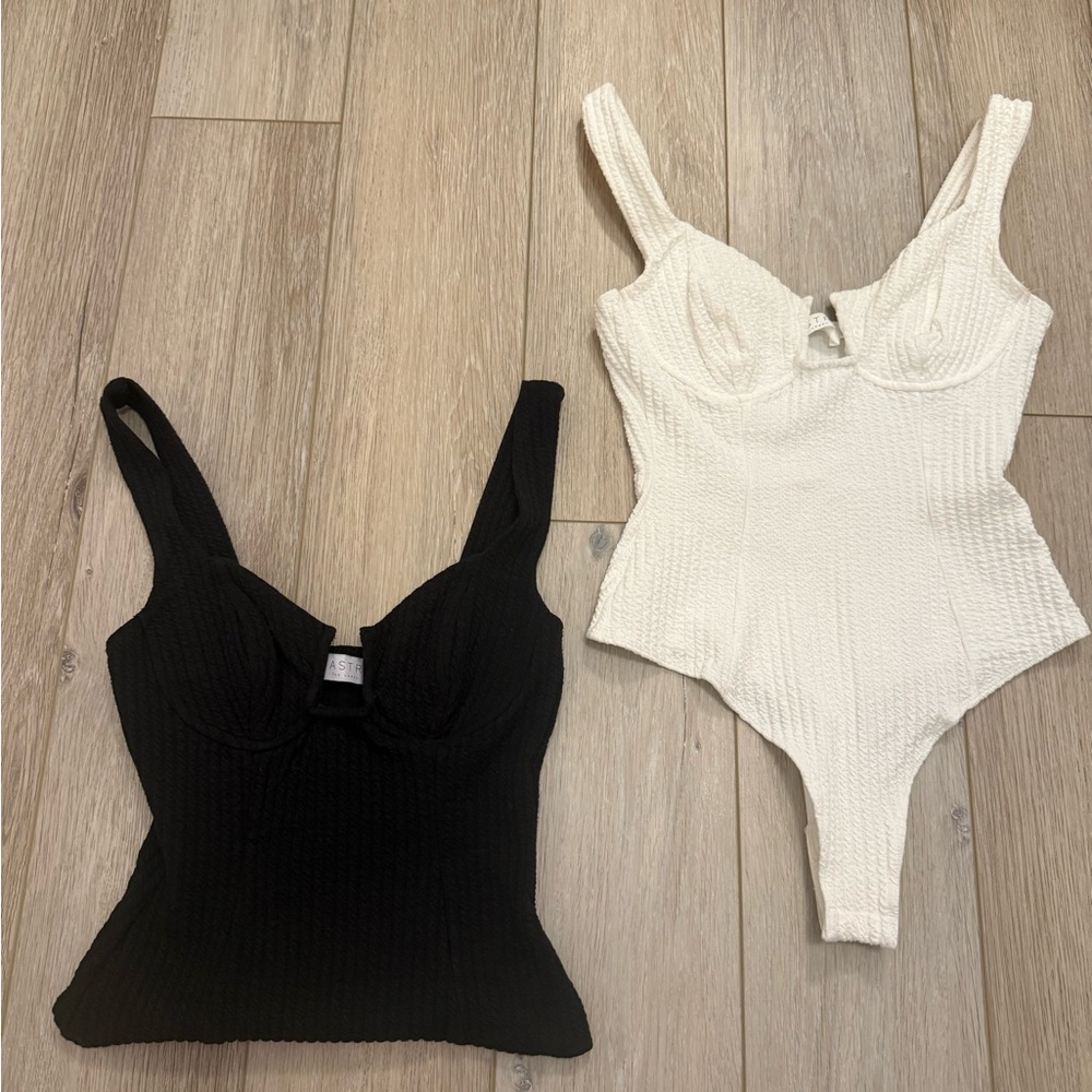 ASTR the label Black and White Women's Ribbed bodysuits in size xs